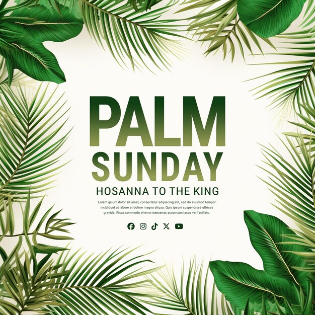 Palm sunday holiday card poster with realistick palm leaves border frame background