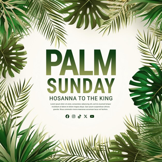 PSD Пальмовый воскресенье праздник реалистичные пальмовые листья фон рамки границы