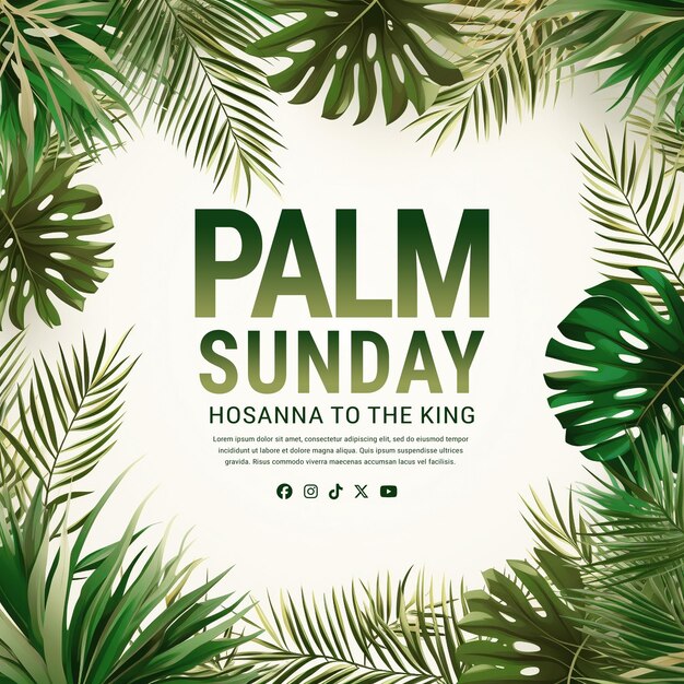 PSD palm sunday holiday realistick palm leaves border frame background