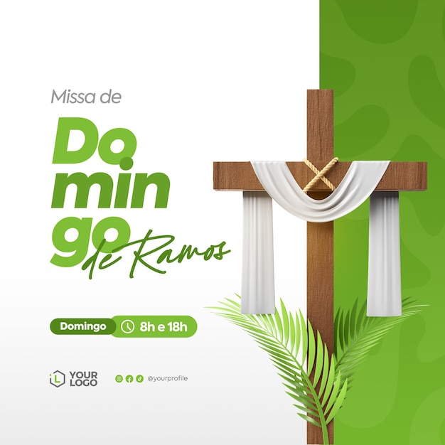 PSD palm sunday social media post template in portuguese