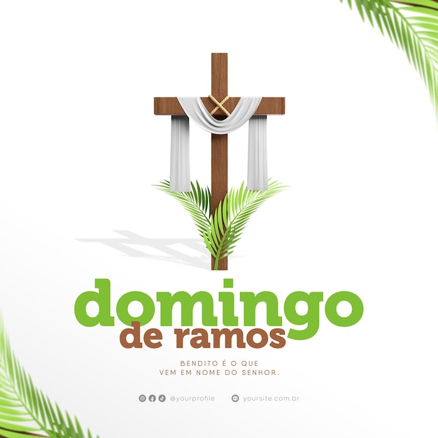 Template di post sui social media di palm sunday in portoghese