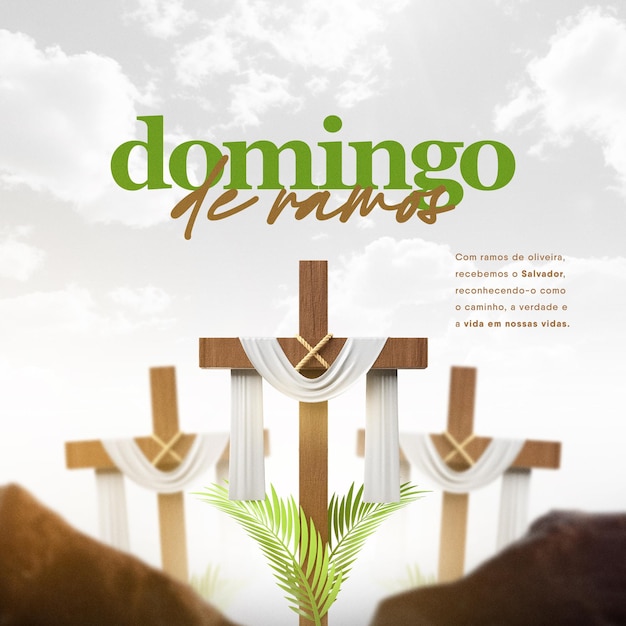 PSD palm sunday social media post template in portuguese