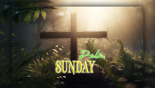 PSD palm sunday with cross jesus