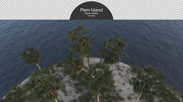 PSD palm tree island near the river birds eye view