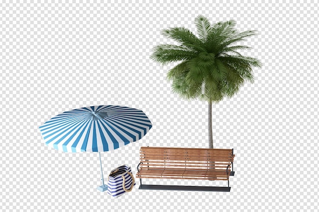 Palm tree with chair in 3d rendering