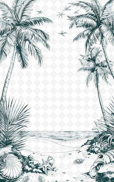 PSD palm trees on the beach the border of the frame