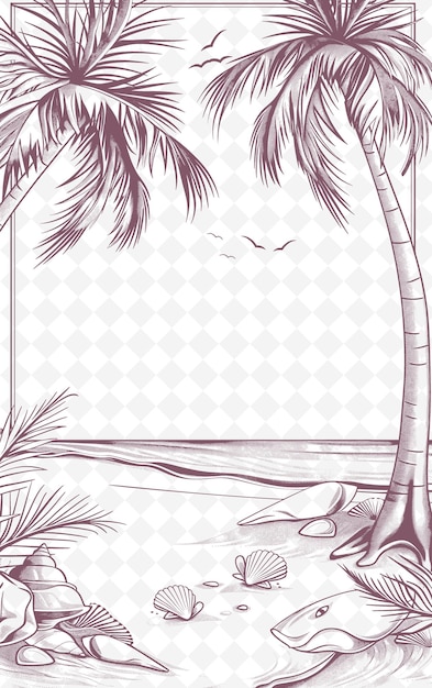 PSD palm trees and a bird on the beach
