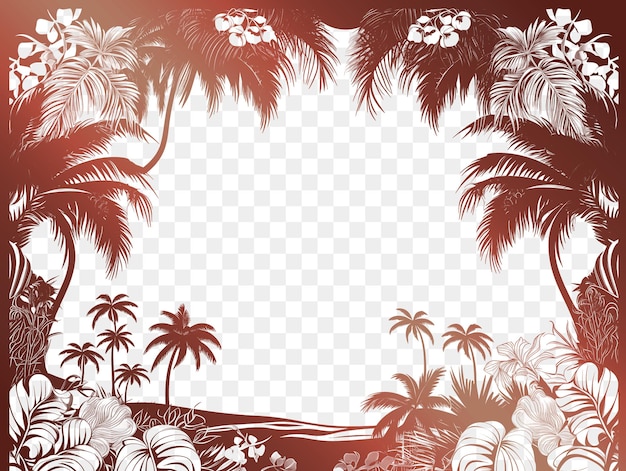 PSD palm trees on a red background with a frame for text