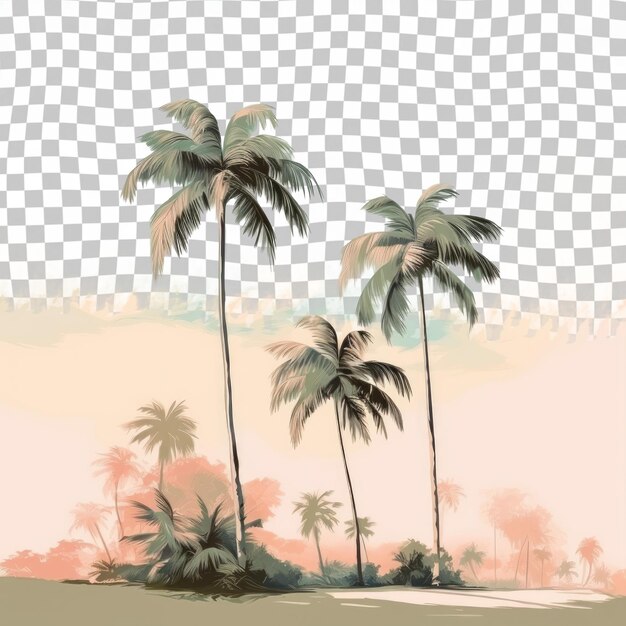 PSD palm trees on a white checkered background with a pink and blue sky