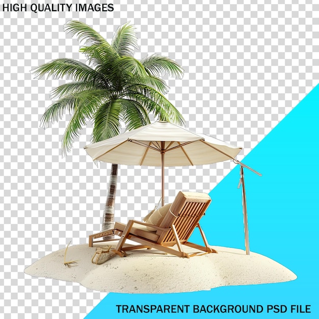 PSD palma i parasol na plaży w słoneczny dzień