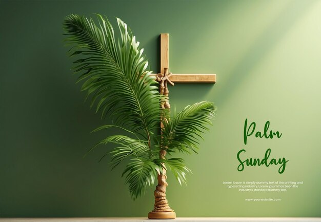 Palmzondag concept palm tak op het doek met houten christelijk kruis