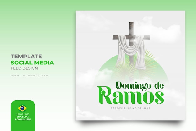 Palmzondag heilige week social media instagram post in portugees 3d render vrolijk pasen