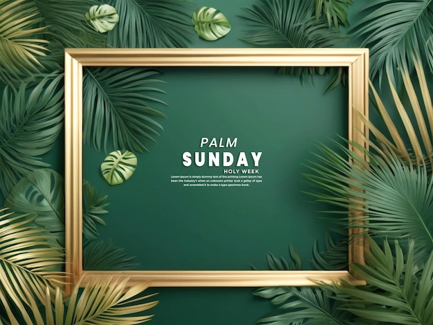 Palmzondag houten achtergrond en vakantie palm laat een gaping in het midden met een frame