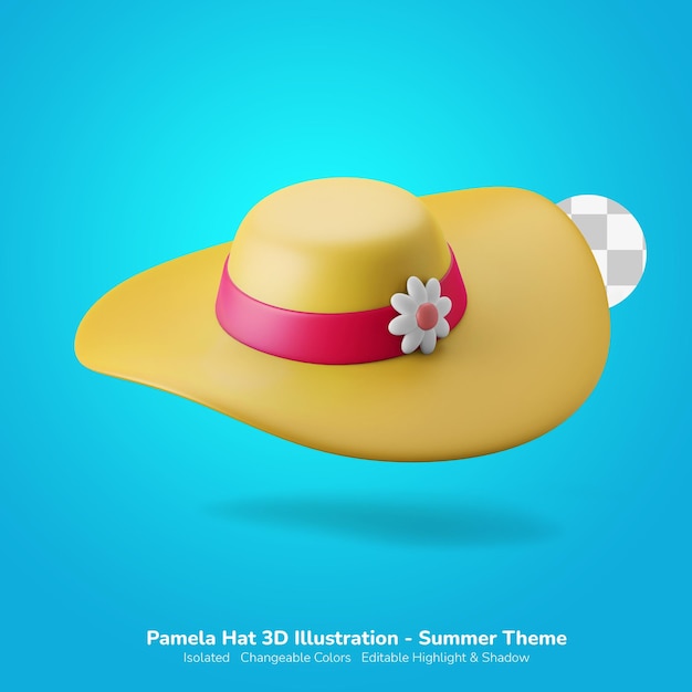 Pamela hoed vrouw zomer mode 3d illustratie 3d pictogram bewerkbare kleur