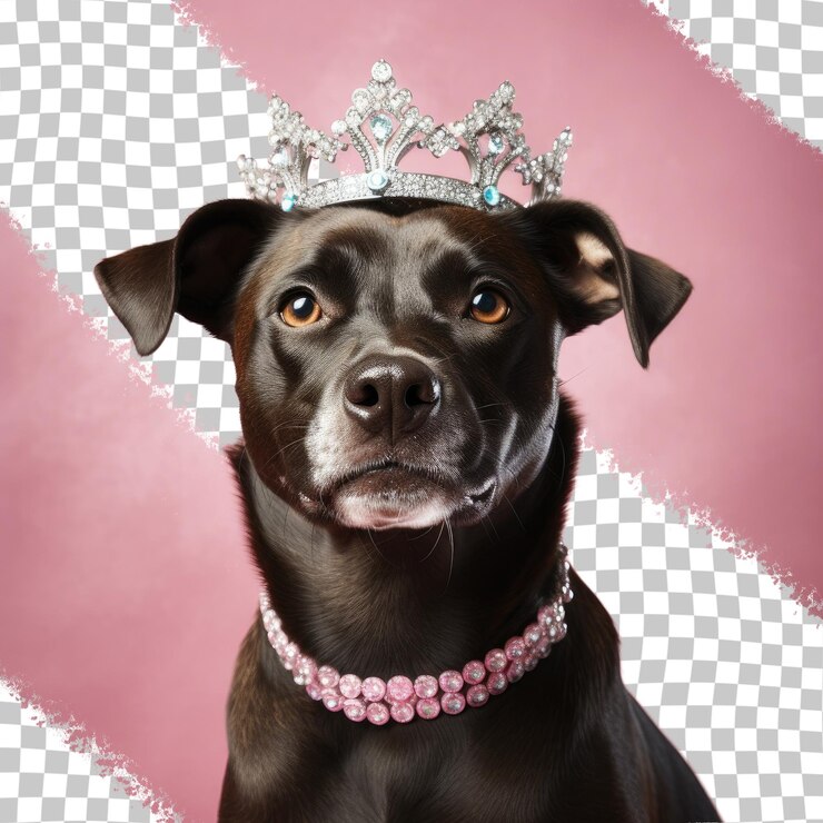 PSD pampered female canine sporting tiara against transparent background