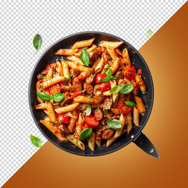 PSD a pan of pasta with tomatoes and basil