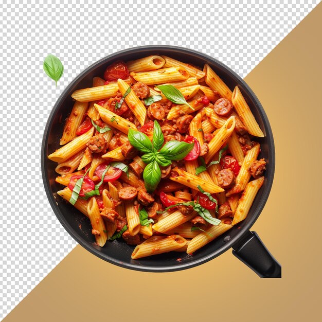 PSD a pan with pasta and a leaf on it