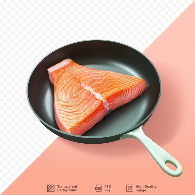 a pan with salmon on it and a pan with a pink background.