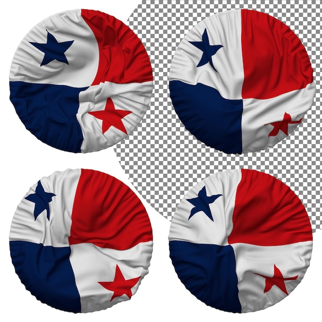 Panama flag round shape isolated different waving style bump texture 3d rendering