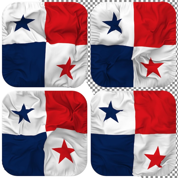 Panama flag squire shape isolated different waving style bump texture 3d rendering