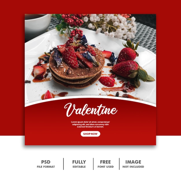 PSD pancake strawberry szablon social media valentine