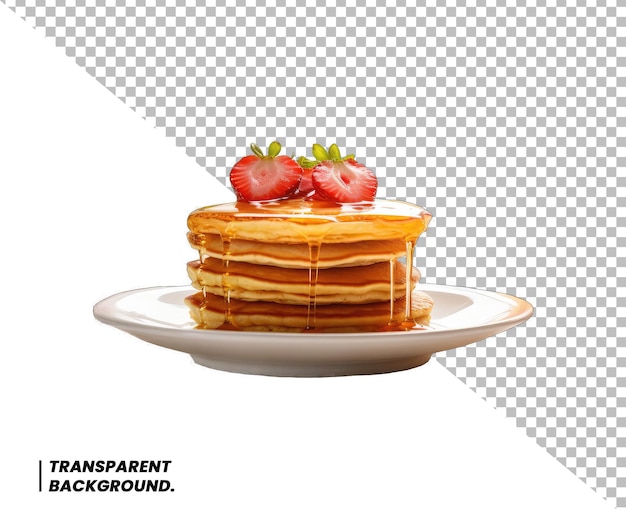 Pancakes with honey and strawberry transparent background