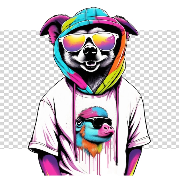 PSD panda bear hipster in a cap and sunglasses illustration