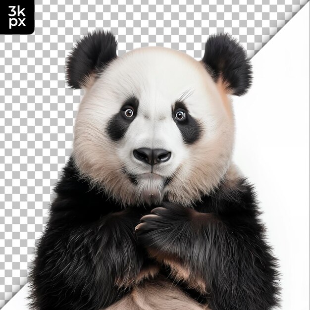 PSD a panda bear with a black and white face and black eyes