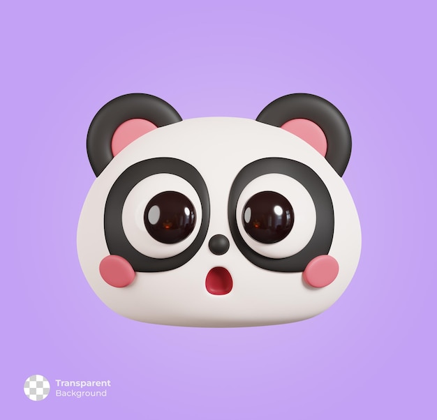 Panda face front view isolated cute cartoon animal head 3d render illustration