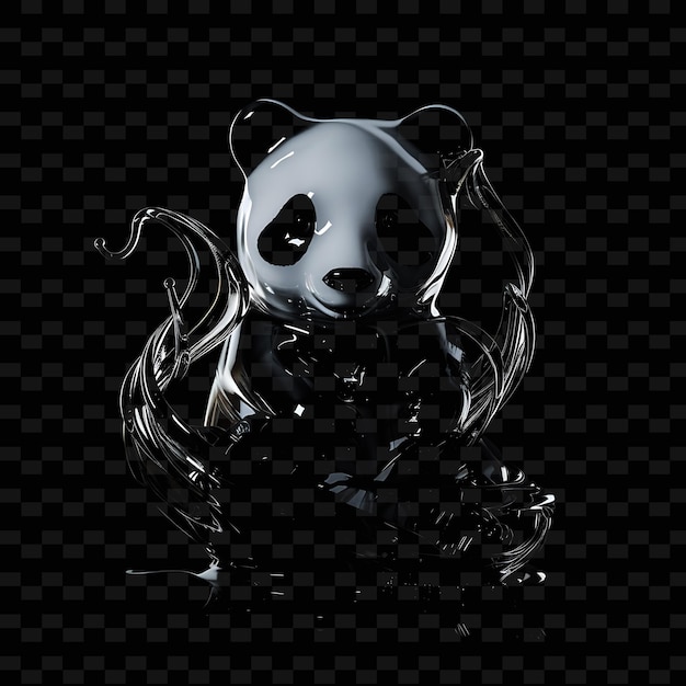 PSD panda formed in syrup material semi transparent with black l animal abstract shape art collections