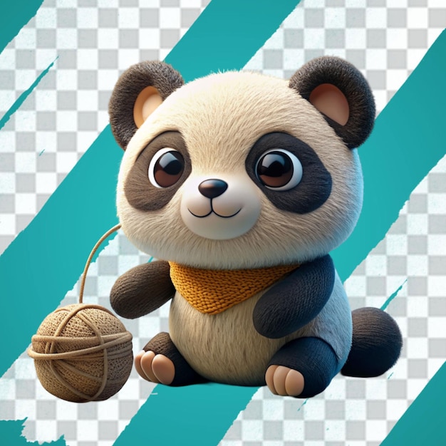 PSD panda speelt met een bal garen