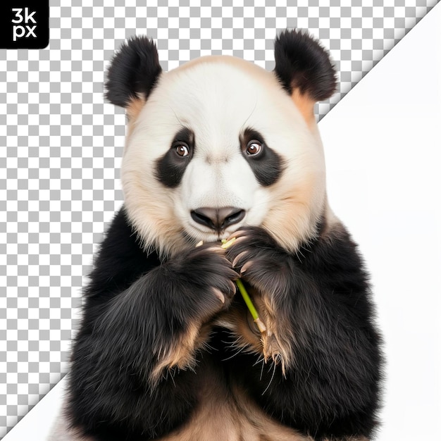 PSD a panda with a black and white face and black eyes