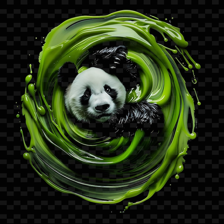 PSD a panda with green and green coloring is in a circle of green liquid