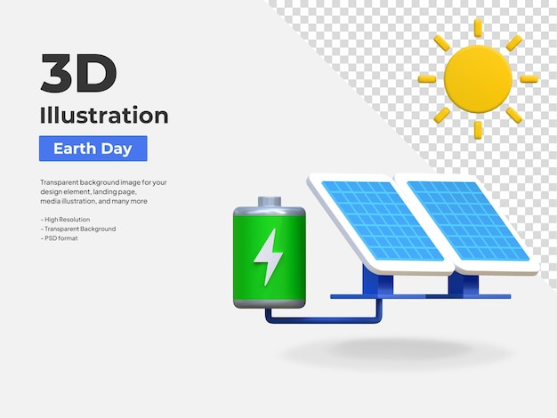 Panel Słoneczny Ikona Baterii Energia Dzień Ziemi Ilustracja 3d