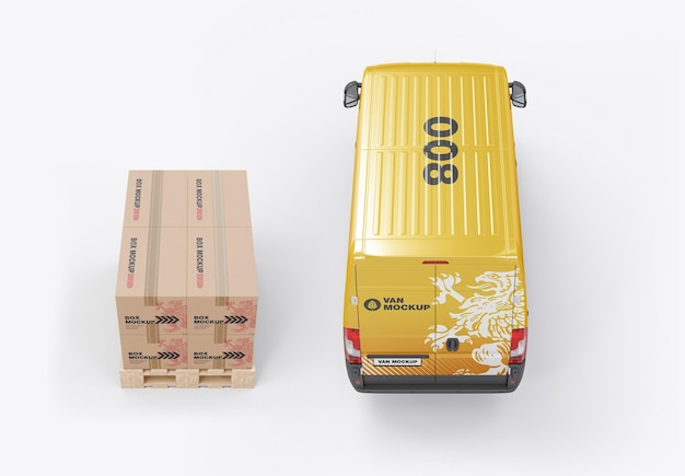 Panel Van with Pallet and Boxes Mockup