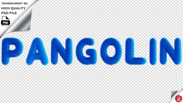 PSD pangolin tipografia blu fluffy testo psd trasparente