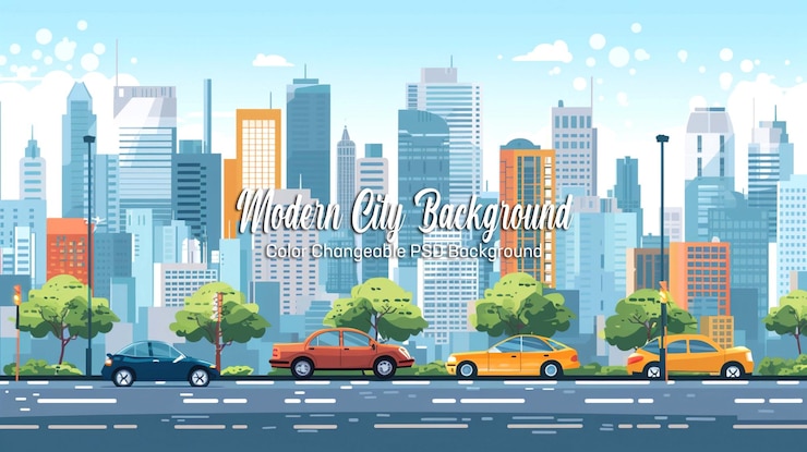PSD 現代城市的全景 美麗的背景