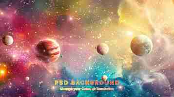 PSD panorama space scene with planets stars and galaxies banner template