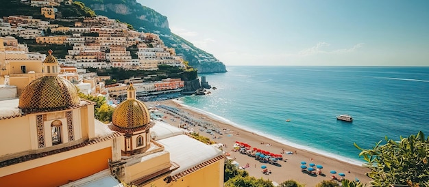 Panorama van de Italiaanse stad aan de kust van Amalfi