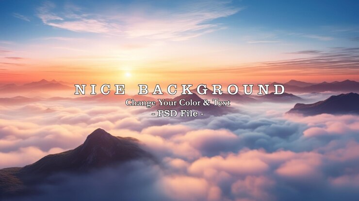 PSD panoramic aerial mountain peak at sunset above the clouds landscape generate ai image