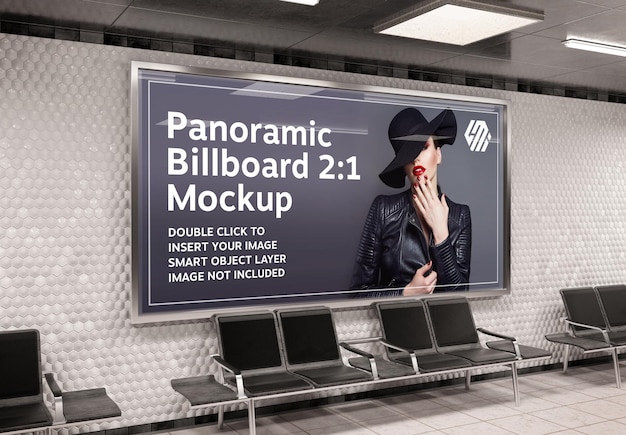 Panoramisch reclamebord in metrostation mockup