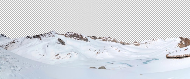 PSD panoramisch uitzicht op besneeuwde bergen geïsoleerd