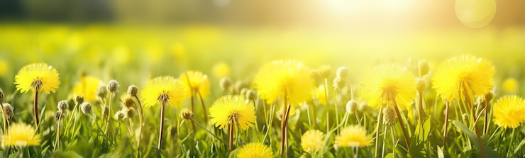 PSD panoramische gele paardenbloemtuin
