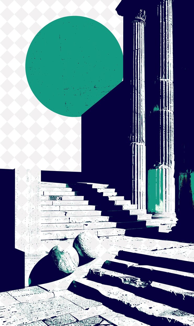 PSD pantheon landscape with arancini balls and a red calzone piz italy culture illustration design