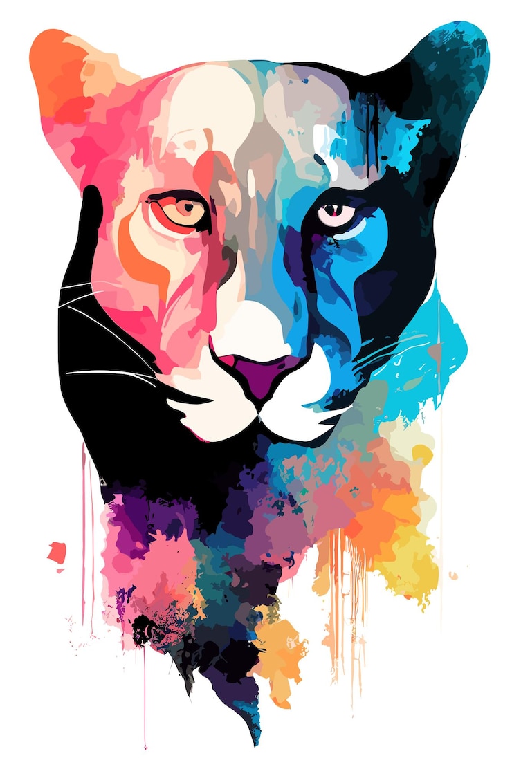 PSD panther wild nature animal watercolor portrait art painting