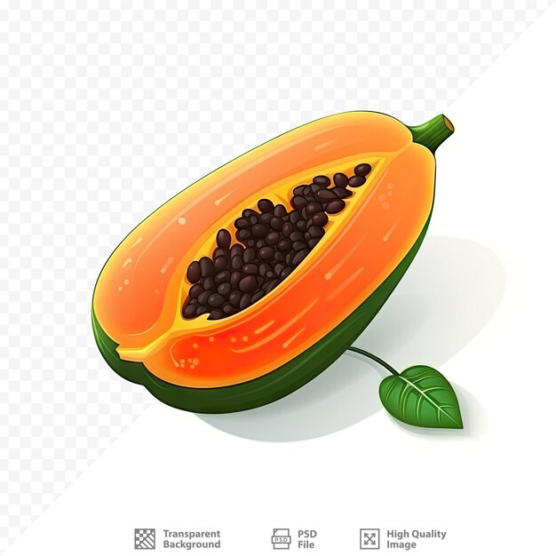 PSD a papaya cut in half sits on a transparent background.