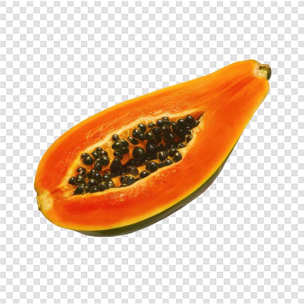 PSD a papaya cut in half with seeds on it