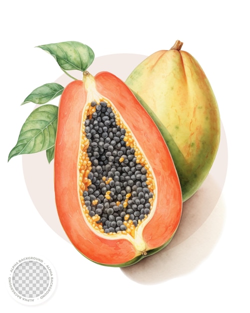 Papaya fruit illustration with transparent background