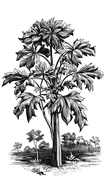 PSD papaya_fruit_tree_vector_hand_drawn_illustration