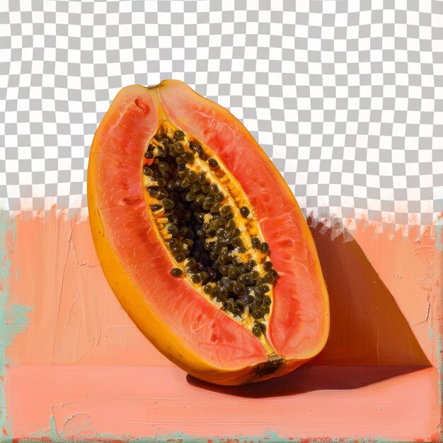 PSD una papaya che è stata tagliata a metà e ha un seme verde su di essa